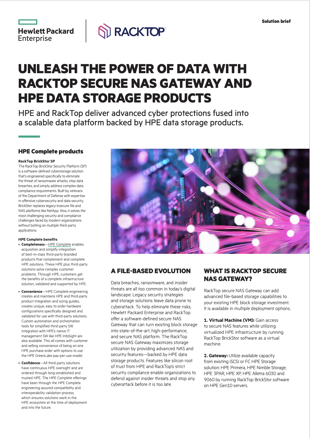 Solution brief: Unleash the Power of Data with RackTop Secure NAS Gateway and HPE Data Storage Products
