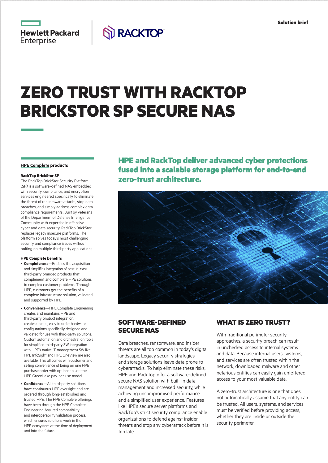 Solution brief: Zero Trust with RackTop BrickStor SP Secure NAS