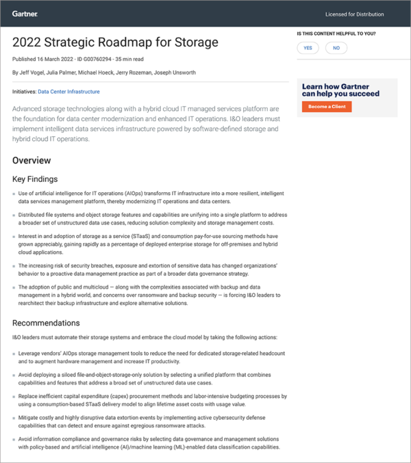 Gartner 2022 Strategic Roadmap for Storage Report